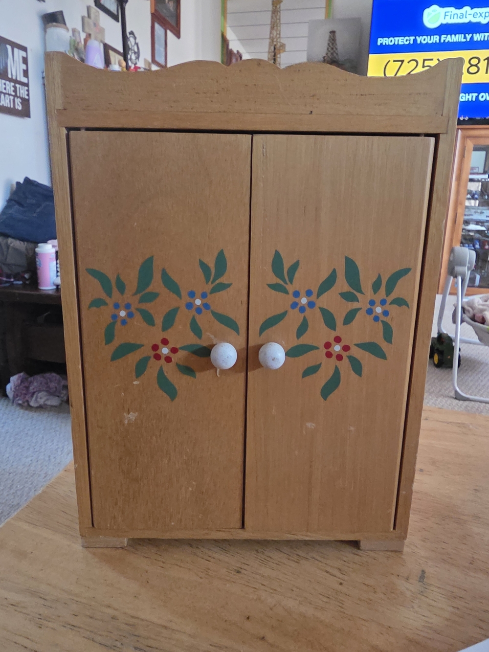 Vintage Wood Dollhouse Bedroom Wardrobe
